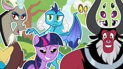 Size: 1280x720 | Tagged: safe, discord, lord tirek, princess ember, twilight sparkle, twilight sparkle (alicorn), alicorn, eye swap, wat