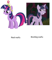 Size: 1037x1200 | Tagged: dead source, safe, mean twilight sparkle, twilight sparkle, unicorn twilight, alicorn, pony, unicorn, alicorn drama, big crown thingy, bootleg, drama, drama bait, element of magic, jewelry, regalia, solo, the duck goes kwark, twilicorn spotlight drama, waifu