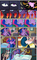 Size: 1800x2925 | Tagged: safe, artist:candyclumsy, oc, oc:king speedy hooves, oc:queen galaxia, oc:queen nightmare pulsar, oc:tommy the human, alicorn, human, pony, comic:nightmare pulsar, alicorn oc, bed, bedroom, canterlot, canterlot castle, clothes, comic, commissioner:bigonionbean, curtains, cutie mark, dialogue, fangs, father and child, father and son, female, fusion, fusion:king speedy hooves, fusion:queen galaxia, fusion:queen nightmare pulsar, halloween, holiday, human oc, husband and wife, jewelry, levitation, magic, male, mother and child, mother and son, nightmare night, pajamas, parent and child, random pony, regalia, reversion, stallion, telekinesis, tired, transformation, writer:bigonionbean, yawn