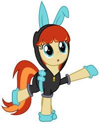 Size: 3000x3750 | Tagged: safe, artist:whiteskypony, oc, oc:film flick, 2020 community collab, bunny ears, clothes, costume, dangerous mission outfit, derpibooru community collaboration, hoodie, simple background, solo, transparent background, vector