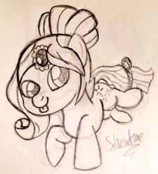 Size: 928x1024 | Tagged: safe, artist:captshowtime, oc, oc only, earth pony, pony, art givaway, black and white, chibi, cute, female, filly, giveaway, grayscale, mare, monochrome, ponysona, sketch, solo