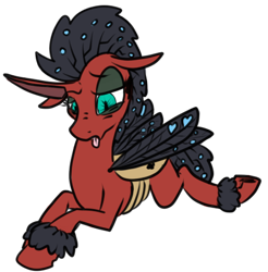 Size: 459x466 | Tagged: safe, artist:thebathwaterhero, oc, oc only, oc:queen opus, changedling, changeling, changeling queen, changeling queen oc, cyoa:landfall, double colored changeling, female, simple background, solo, tongue out, transparent background