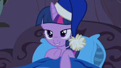 Size: 1920x1080 | Tagged: safe, screencap, twilight sparkle, twilight sparkle (alicorn), alicorn, pony, power ponies (episode), bed, female, golden oaks library, mare, solo