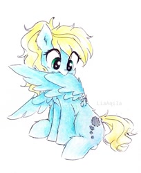 Size: 808x989 | Tagged: safe, artist:liaaqila, oc, oc only, oc:steam cloud, cute, eye clipping through hair, female, grooming, mare, preening, simple background, solo, white background