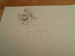 Size: 3264x2448 | Tagged: safe, artist:lucas_gaxiola, applejack, earth pony, pony, balancing, female, hat, irl, lineart, mare, photo, sketch, smiling, traditional art, wip