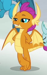 Size: 394x628 | Tagged: safe, screencap, gallus, ocellus, smolder, dragon, griffon, the ending of the end, cropped, cute, dragoness, female, lidded eyes, offscreen character, paws, solo focus