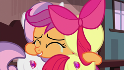 Size: 1920x1080 | Tagged: safe, screencap, apple bloom, scootaloo, sweetie belle, earth pony, pegasus, pony, unicorn, the last crusade, crying, cutie mark, cutie mark crusaders, female, filly, group hug, hug, tears of joy, the cmc's cutie marks