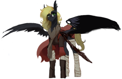 Size: 4002x2612 | Tagged: safe, artist:nsilverdraws, oc, oc only, oc:veen sundown, horse, pegasus, pony, artificial wings, augmented, bandage, cape, clothes, female, leather armor, mare, scabbard, scar, scarf, simple background, sketch, solo, spread wings, sundown clan, transparent background, wings