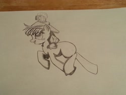 Size: 3264x2448 | Tagged: safe, artist:lucas_gaxiola, applejack, earth pony, pony, balancing, female, freckles, hat, irl, lineart, mare, photo, sketch, smiling, solo, traditional art, wip