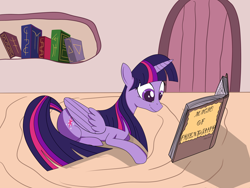 Size: 4000x3000 | Tagged: safe, artist:twilight trickle, derpibooru exclusive, twilight sparkle, twilight sparkle (alicorn), alicorn, pony, book, prone, reading, solo