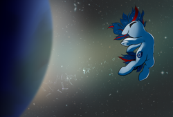 Size: 3300x2250 | Tagged: source needed, safe, artist:lux, oc, oc only, oc:nasapone, earth pony, pony, armpits, broken glass, eyes closed, floating, microgravity, ponified, solo, space, the expanse