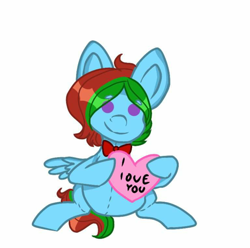 Size: 800x794 | Tagged: safe, artist:ponyart, oc, oc only, oc:precised note, pegasus, pony, dot eyes, heart, holding, i love you, plushie, smiling, wings