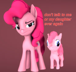 Size: 754x710 | Tagged: safe, artist:psfmer, pinkie pie, earth pony, pony, 3d, don't talk to me or my son ever again, faic, female, gradient background, looking at you, meme, ponified meme, self ponidox, sfm pony, source filmmaker, text