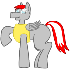 Size: 1773x1803 | Tagged: safe, artist:rainbow z, oc, oc:zane scoot, pegasus, pony, 1000 hours in ms paint, 2020 community collab, blank flank, clothes, derpibooru community collaboration, happy, male, pegasus oc, raised hoof, simple background, smiling, solo, standing, transparent background, vest