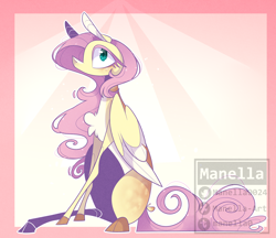 Size: 1828x1579 | Tagged: safe, artist:manella-art, fluttershy, pegasus, pony, alternate design, solo, two toned wings, wings