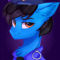 Size: 3000x3000 | Tagged: safe, artist:pesty_skillengton, oc, oc only, oc:officer tempo, oc:tempo cider, earth pony, pony, bust, clothes, glasses, male, police, police officer, portrait, solo, stallion
