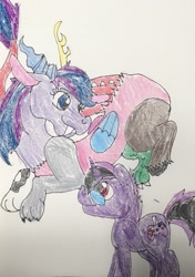 Size: 1385x1972 | Tagged: safe, artist:wolfspiritclan, oc, oc only, oc:ruby, draconequus, unicorn, crayon drawing, draconequus oc, traditional art