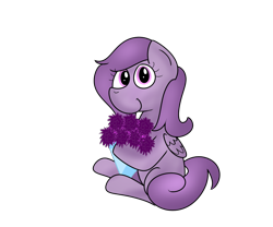 Size: 1200x1000 | Tagged: safe, artist:merpzy, oc, oc:velvet breeze, pegasus, pony, 2020 community collab, bouquet, cute, derpibooru community collaboration, female, flower, looking at you, mare, ocbetes, simple background, solo, transparent background