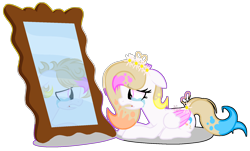 Size: 1836x1106 | Tagged: safe, artist:101xsplattyx101, oc, oc:spring splat, pegasus, pony, crying, female, mare, mirror, prone, simple background, solo, transparent background