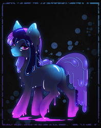 Size: 631x800 | Tagged: safe, artist:rugissang, oc, oc only, oc:ebony rain, goo, goo pony, original species, pony, abstract background, butt, looking at you, monster mare, plot, slime, solo
