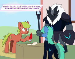 Size: 3535x2815 | Tagged: safe, artist:chedx, earth pony, pony, comic:kingdom fall, alternate history, alternate timeline, clothes, cropped, enlistment, paper, parallel universe, signed, stare, storm army, storm guard, sweat, uniform