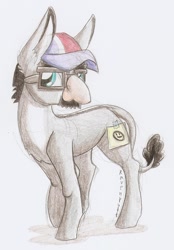 Size: 798x1148 | Tagged: safe, artist:ravenpuff, donkey, cap, fake cutie mark, groucho mask, hat, post-it, solo, traditional art