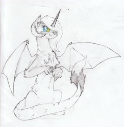 Size: 4403x4528 | Tagged: safe, artist:foxtrot3, oc, oc only, oc:night, draconequus, snake, batty, danger noodle, draconequus oc, smiling, traditional art, transformed