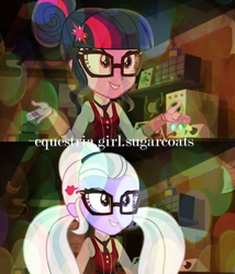 Size: 458x536 | Tagged: safe, edit, edited screencap, screencap, sci-twi, sugarcoat, twilight sparkle, equestria girls, friendship games, caption, clothes, crystal prep academy uniform, image macro, instagram, school uniform, text