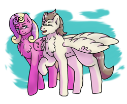 Size: 1100x900 | Tagged: safe, artist:icefeather24, pound cake, princess skyla, alicorn, pegasus, pony, adult, chest fluff, couple, female, male, married couple, older, older pound cake, pregnant, shipping, skylacake, straight