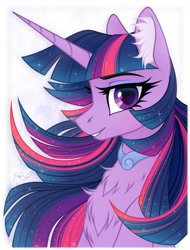 Size: 1236x1624 | Tagged: safe, artist:vird-gi, twilight sparkle, twilight sparkle (alicorn), alicorn, pony, chest fluff, ear fluff, female, looking at you, mare, smiling, solo