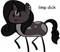 Size: 2389x2066 | Tagged: safe, artist:skianous, oc, oc:lip stick, unicorn, in a nutshell, ear piercing, full body, lipstick, nutshell stick ponies, piercing, simple, solo, spots, spotted, stick figure, stick pony, vulgar