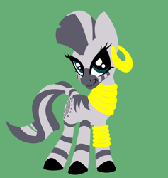 Size: 2776x2928 | Tagged: safe, artist:azdaracylius, zecora, zebra, colored hooves, cute, ear piercing, earring, female, green background, high res, jewelry, mare, neck rings, piercing, simple background, smiling, solo, zecorable