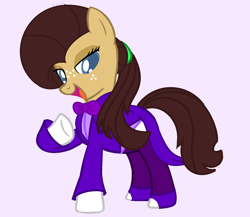 Size: 1902x1652 | Tagged: safe, artist:ponygamefacedraws, oc, oc:fiji appleoak, base used, clothes, cosplay, costume, crossover, cuphead, female, gloves, king dice, parent:applejack, parent:oc:niku, parents:canon x oc, ponytail, shoes, solo, studio mdhr