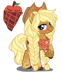 Size: 1400x1600 | Tagged: safe, artist:gihhbloonde, oc, oc only, oc:apple serena, earth pony, pony, bandana, base used, braid, female, freckles, hat, mare, offspring, parent:applejack, parent:trenderhoof, parents:trenderjack, solo, twin braids, unshorn fetlocks