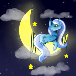Size: 512x512 | Tagged: safe, artist:b-l-ue, oc, oc only, oc:fleurbelle, alicorn, adorabelle, alicorn oc, cloud, cute, female, golden eyes, mare, moon, solo, stars, tangible heavenly object