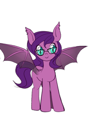 Size: 2100x2800 | Tagged: safe, artist:myriadstar, oc, oc only, bat pony, pony, 2020 community collab, cute, derpibooru community collaboration, ear fluff, female, glasses, looking at you, mare, ocbetes, oc：nightlysound, simple background, solo, spread wings, transparent background, wings