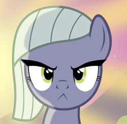 Size: 600x583 | Tagged: safe, limestone pie, earth pony, pony, >:<, cute, female, grumpy, lidded eyes, limabetes, looking at you, mare, solo