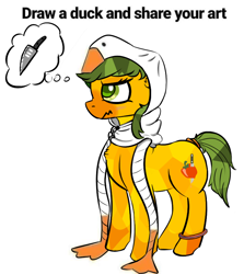 Size: 720x807 | Tagged: safe, artist:vee ness, oc, oc only, oc:pepper slice, oc:sweet heat, bird, crystal pony, earth pony, goose, pony, angry, femboy, male, murderous intent, simple background, solo, trap, white background