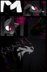 Size: 1200x1850 | Tagged: safe, artist:didun850, oc, oc only, oc:chase, earth pony, pony, comic:ask chase the pony, blood, comic, earth pony oc, eye clipping through hair, forest, hair over one eye, injured, looking back, male, shadow pony, speech, stallion