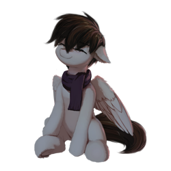 Size: 2048x2048 | Tagged: safe, artist:quvr, oc, oc only, oc:soft rain, pegasus, pony, 2020 community collab, clothes, derpibooru community collaboration, male, pegasus oc, scarf, simple background, sitting, solo, transparent background, wings