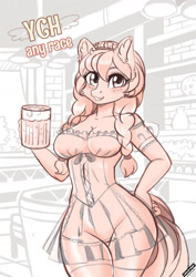 Size: 1240x1754 | Tagged: safe, artist:lifejoyart, anthro, alcohol, beer, commission, german, restaurant, solo, your character here