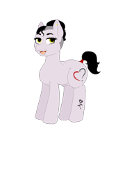 Size: 1944x2515 | Tagged: safe, artist:madamesaccharine, oc, oc:puzzling insanity, earth pony, pony, 2020 community collab, chubby, derpibooru community collaboration, eyeliner, fangs, female, goth, industrial piercing, lip piercing, makeup, nose piercing, piercing, sidecut, simple background, smiling, solo, tattoo, tongue piercing, transparent background