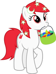 Size: 4000x5289 | Tagged: safe, artist:parclytaxel, oc, oc only, oc:temmy, earth pony, pony, .svg available, 2020 community collab, absurd resolution, basket, crescent, derpibooru community collaboration, female, lights, looking up, mare, mouth hold, nation ponies, project seaponycon, raised hoof, simple background, singapore, smiling, solo, stars, transparent background, vector