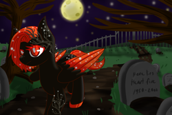 Size: 1800x1200 | Tagged: safe, artist:jagga-chan, oc, oc:autumn sky, pegasus, pony, female, gravestone, graveyard, mare, night, solo