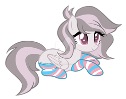 Size: 1280x1011 | Tagged: safe, artist:magicdarkart, oc, pegasus, pony, clothes, deviantart watermark, female, mare, obtrusive watermark, prone, simple background, socks, solo, striped socks, transparent background, watermark