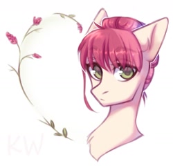 Size: 1704x1638 | Tagged: safe, artist:kaitowivil, roseluck, pony, alternate hairstyle, bust, chest fluff, cute, ear fluff, flower, fluffy, portrait