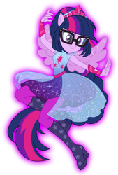 Size: 811x1200 | Tagged: safe, artist:sapphiregamgee, sci-twi, twilight sparkle, equestria girls, equestria girls series, forgotten friendship, armpits, boots, cutie mark on clothes, female, glasses, leggings, ponied up, pony ears, scitwilicorn, simple background, skirt, sleeveless, solo, super ponied up, transparent background, wings