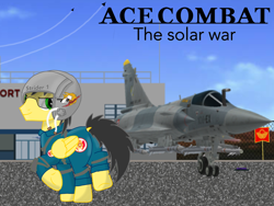 Size: 2048x1536 | Tagged: safe, artist:thunder burst, oc, oc:thunder burst, pegasus, pony, ace combat, ace combat 7, aircraft, airfield, fighter pilot, fighter plane, mirage, solar empire, solo