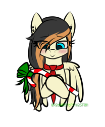 Size: 2000x2400 | Tagged: safe, artist:redheartponiesfan, oc, oc:kindny, pegasus, pony, candy, candy cane, female, food, mare, necktie, simple background, solo, transparent background