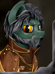 Size: 1000x1350 | Tagged: safe, artist:richmay, oc, bat pony, bat pony oc, beard, bust, clothes, commission, crossover, facial hair, portrait, starcraft, starcraft 2, uniform